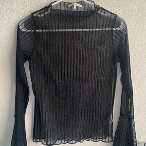 OAK + FORT Sheer Black Stripe Long Sleeve Top with Bell Sleeves